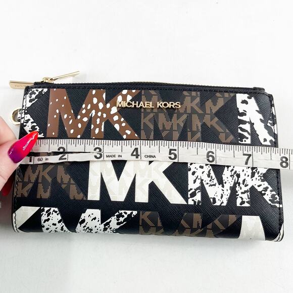 Michael Kors Signature Logo Double Zip Around Leather Wallet Black - Picture 7 of 7